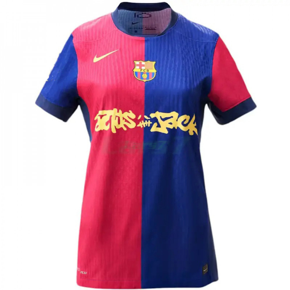 Camiseta Barcelona x Travis Scott Limited Edition 1ª Equipación 2024/2025 Azul/Rojo Mujer 