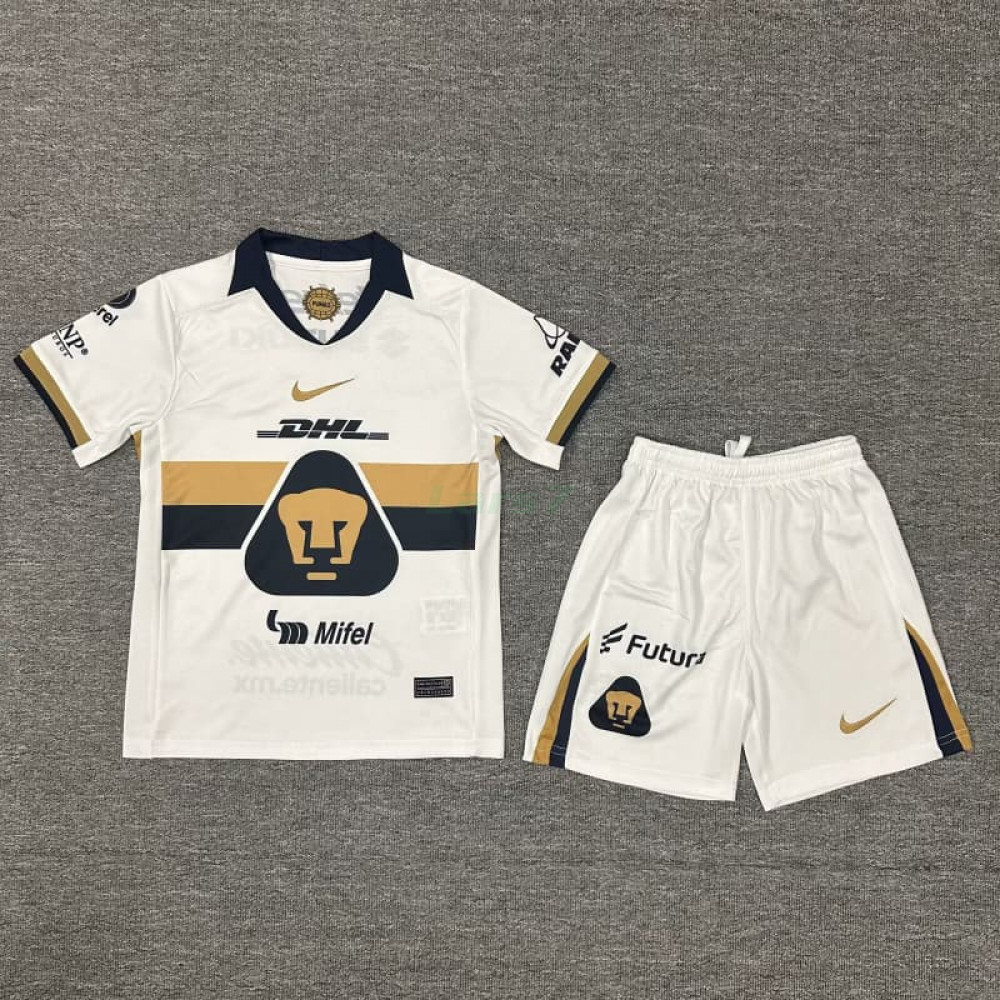 Camiseta Pumas UNAM 1ª Equipación 2025/2026 Blanco Niño Kit