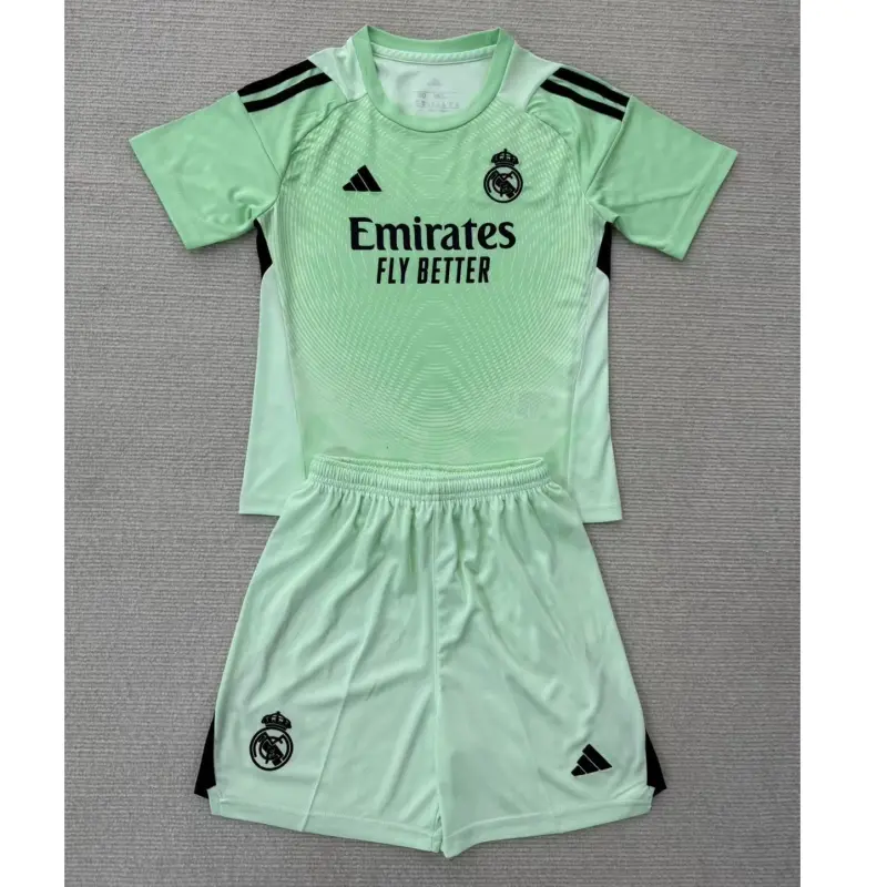 Camiseta de Portero Real Madrid 2025/2026 Verde Niño Kit con Parche HP