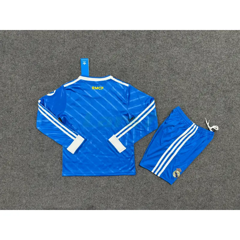Camiseta Real Madrid 3ª Equipación 2025/2026 ML Azul Niño Kit con Parche HP Camiseta Real Madrid 3ª Equipación 2025/2026 ML Azul Niño Kit con Parche HP