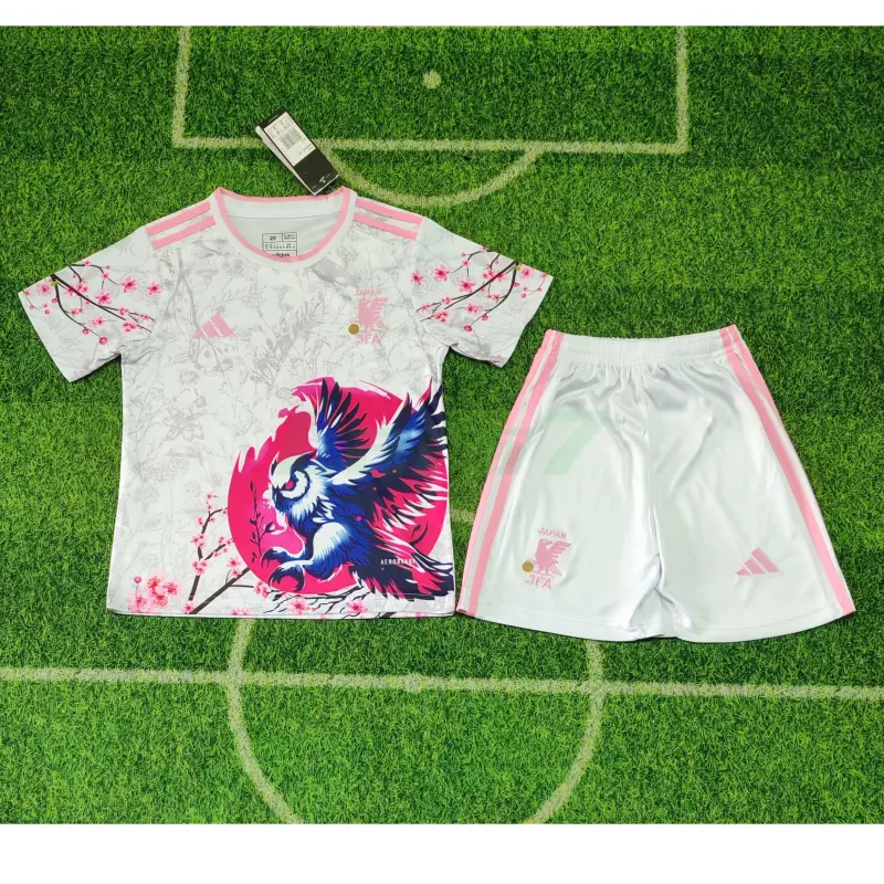 Camiseta Japón 2026 Edición Especial con Estampado de Búho Blanco/Rosa Niño Kit
