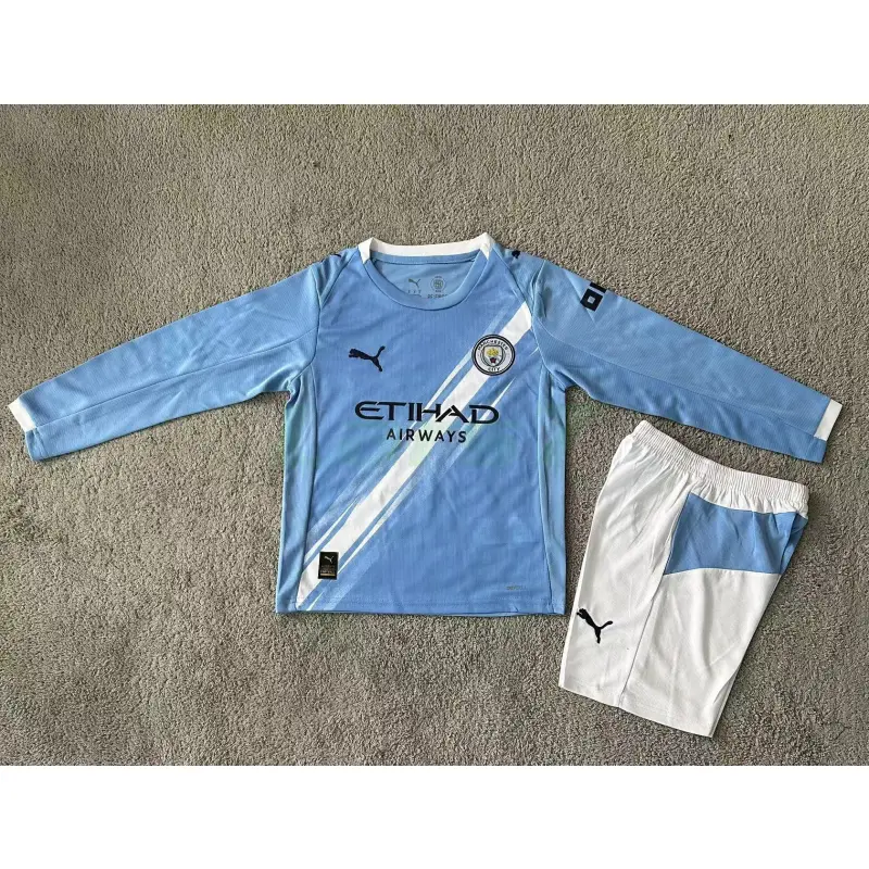 Camiseta Manchester City 1ª Equipación 2025/2026 ML Azul Niño Kit