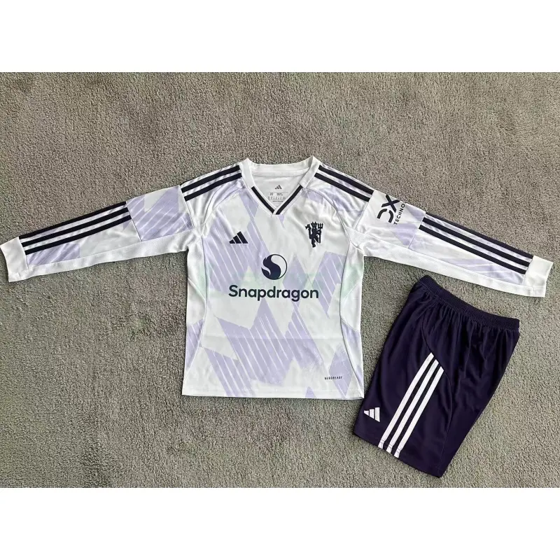 Camiseta Manchester United 2ª Equipación 2025/2026 ML Blanco Niño Kit