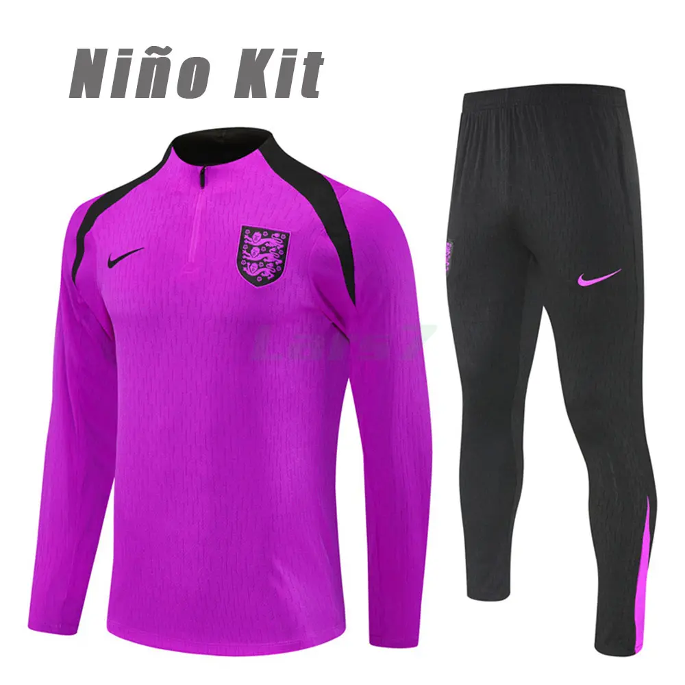 Sudadera De Entrenamiento Inglaterra 2025 Niño Kit Morado/Negro (EDICIÓN JUGADOR)