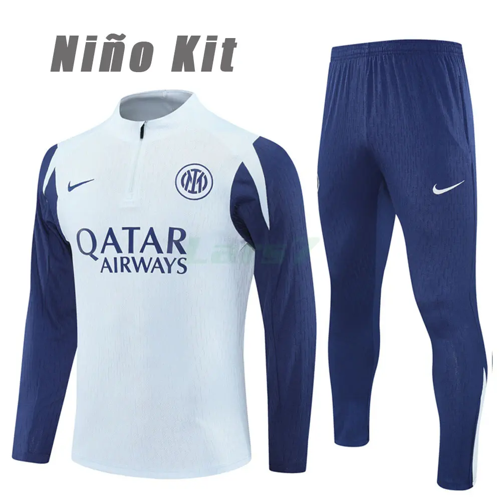 Sudadera De Entrenamiento Inter de Milan 2025/2026 Niño Kit Gris Claro/Azul (EDICIÓN JUGADOR)