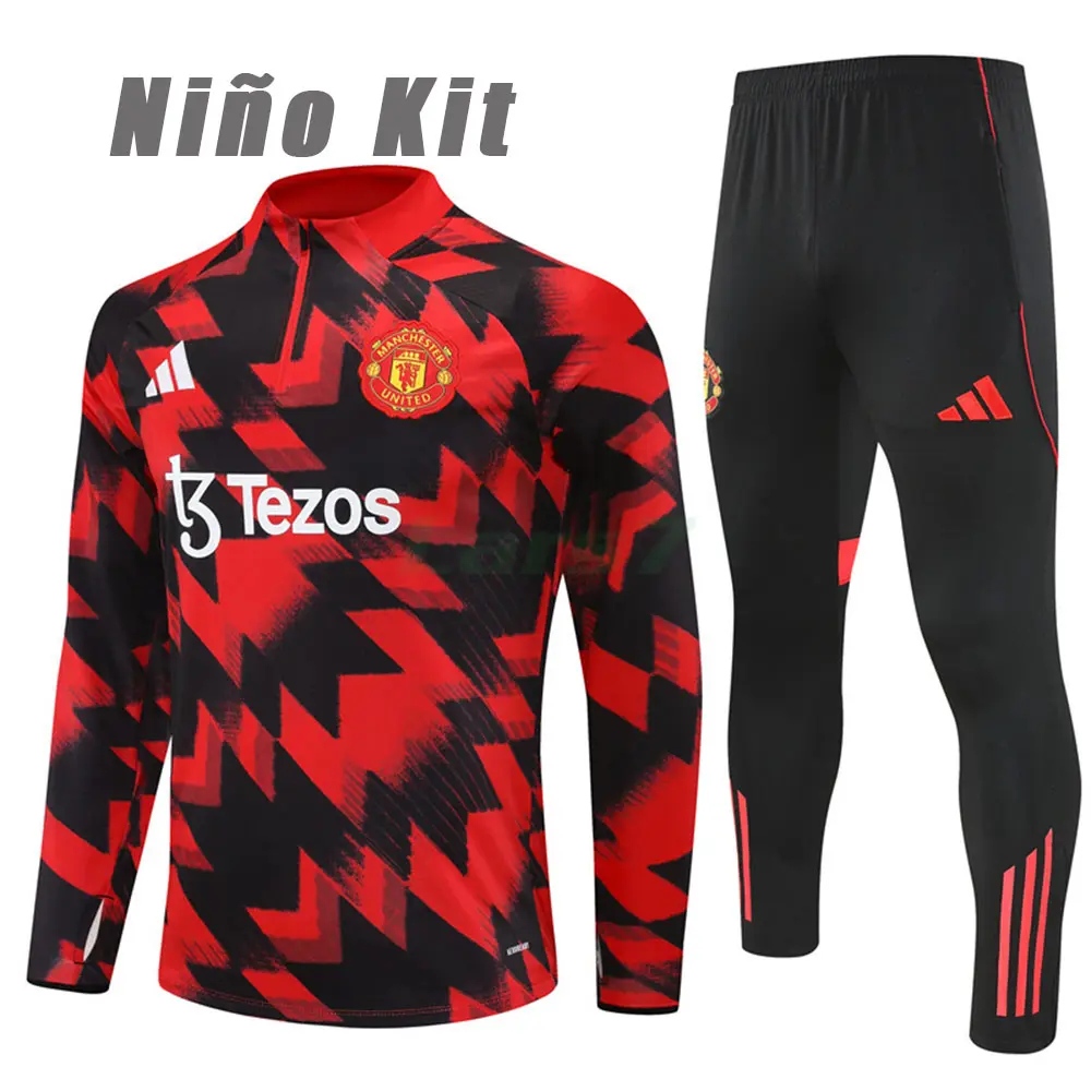 Sudadera De Entrenamiento Manchester United 2025/2026 Niño Kit Negro/Rojo con Estampado