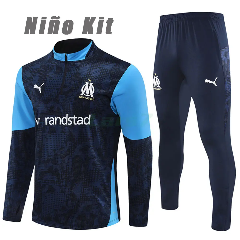 Sudadera De Entrenamiento Olympique Marsella 2025/2026 Niño Kit Azul Oscuro con Estampado Camuflaje