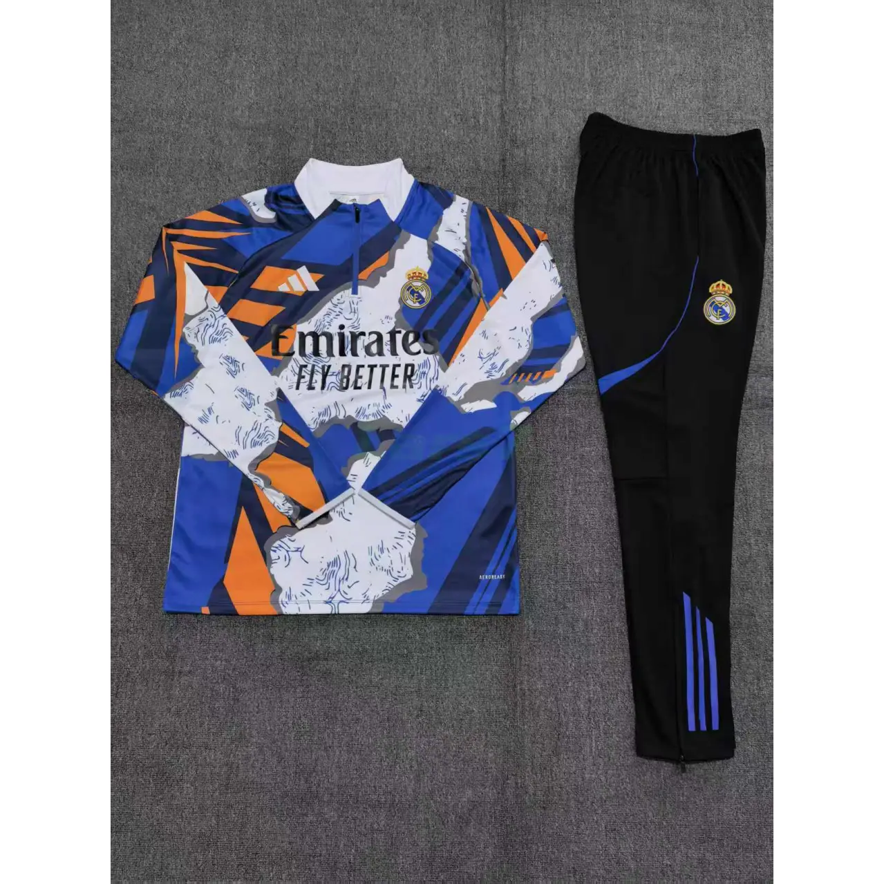 Sudadera De Entrenamiento Real Madrid 2025/2026 Niño Kit Blanco/Azul/Naranja con Estampado Camuflaje
