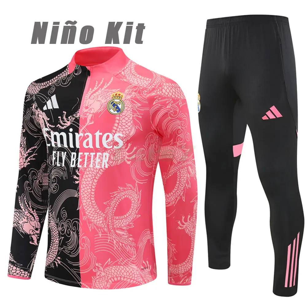 Sudadera De Entrenamiento Real Madrid 2025/2026 Niño Kit Negro/Rosa Edición Especial
