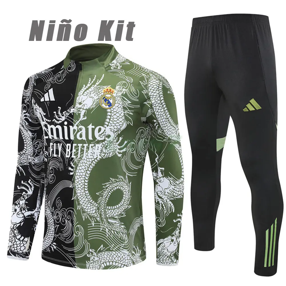 Sudadera De Entrenamiento Real Madrid 2025/2026 Niño Kit Negro/Verde Edición Especial