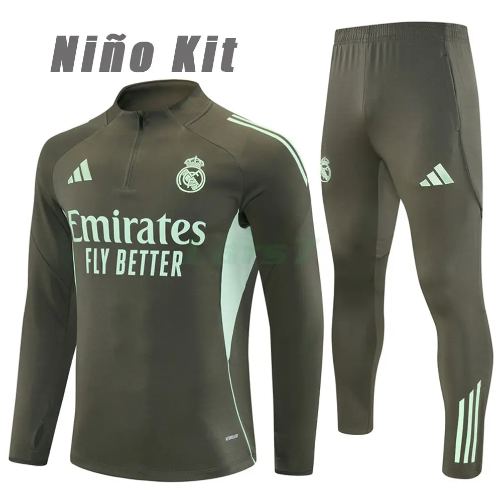 Sudadera De Entrenamiento Real Madrid 2025/2026 Niño Kit Verde Militar