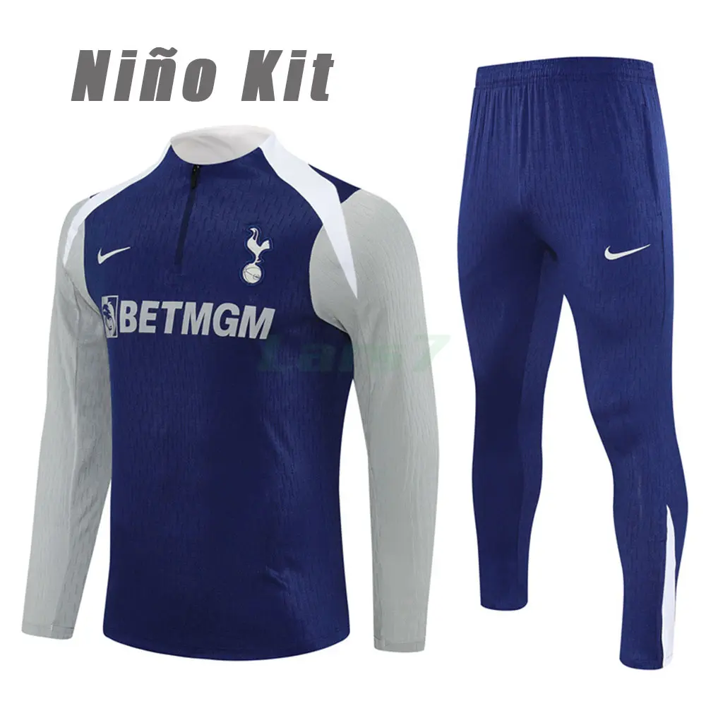 Sudadera De Entrenamiento Tottenham Hotspur 2025/2026 Niño Kit Azul/Gris (EDICIÓN JUGADOR)