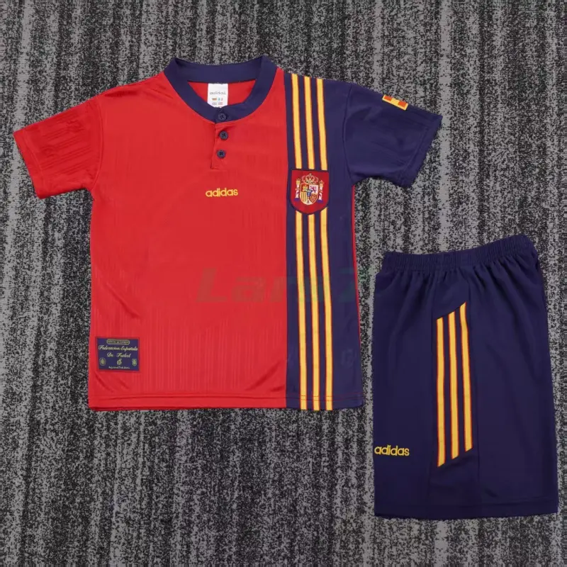 Camiseta España 1ª Equipación Retro 1996 Rojo/Azul Niño Kit