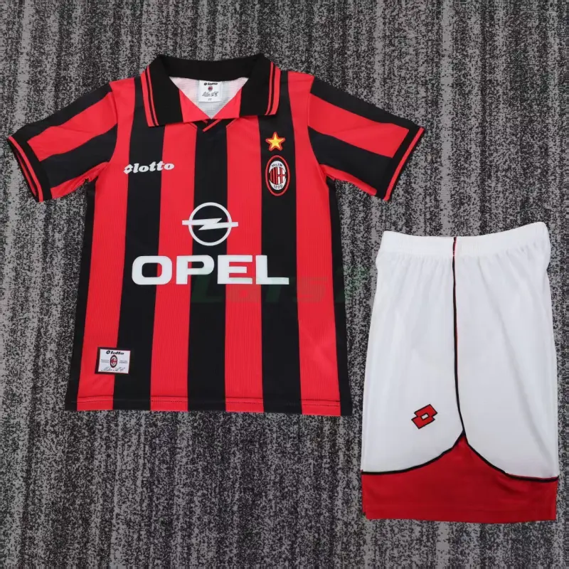 Camiseta AC Milan 1ª Equipación Retro 1997/98 Rojo/Negro Niño Kit