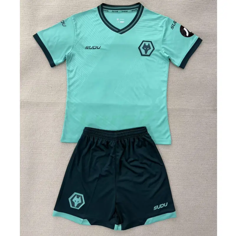 Camiseta Wolverhampton Wanderers 2ª Equipación 2025/2026 Verde Azulado Niño Kit
