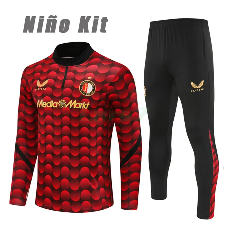 Sudadera De Entrenamiento Feyenoord 2025/2026 Niño Kit Rojo/Negro con Estampado