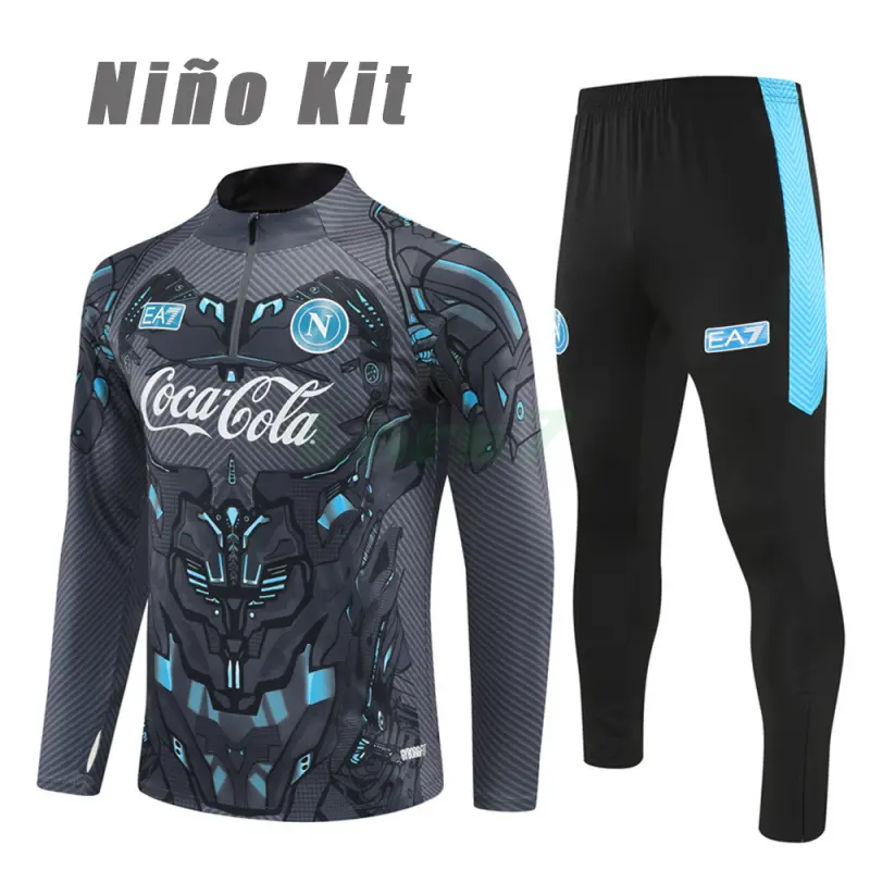 Sudadera De Entrenamiento Napoli 2025/2026 Niño Kit Negro/Gris con Estampado