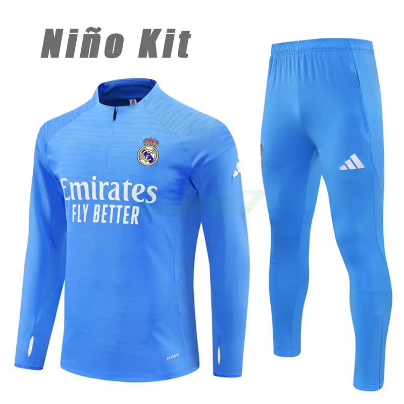 Sudadera De Entrenamiento Real Madrid 2025/2026 Niño Kit Azul Claro (EDICIÓN JUGADOR)
