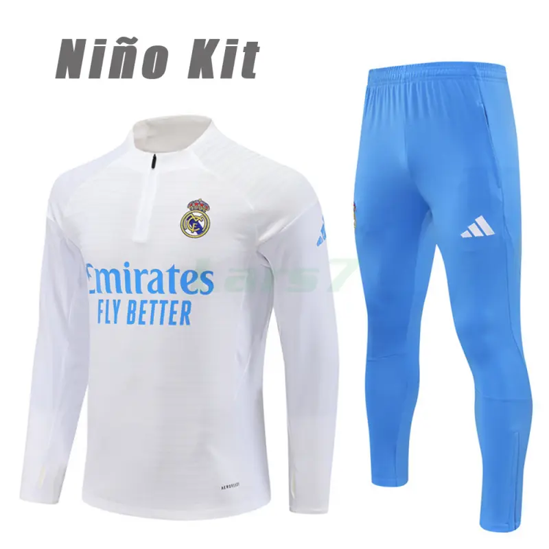 Sudadera De Entrenamiento Real Madrid 2025/2026 Niño Kit Blanco (EDICIÓN JUGADOR)