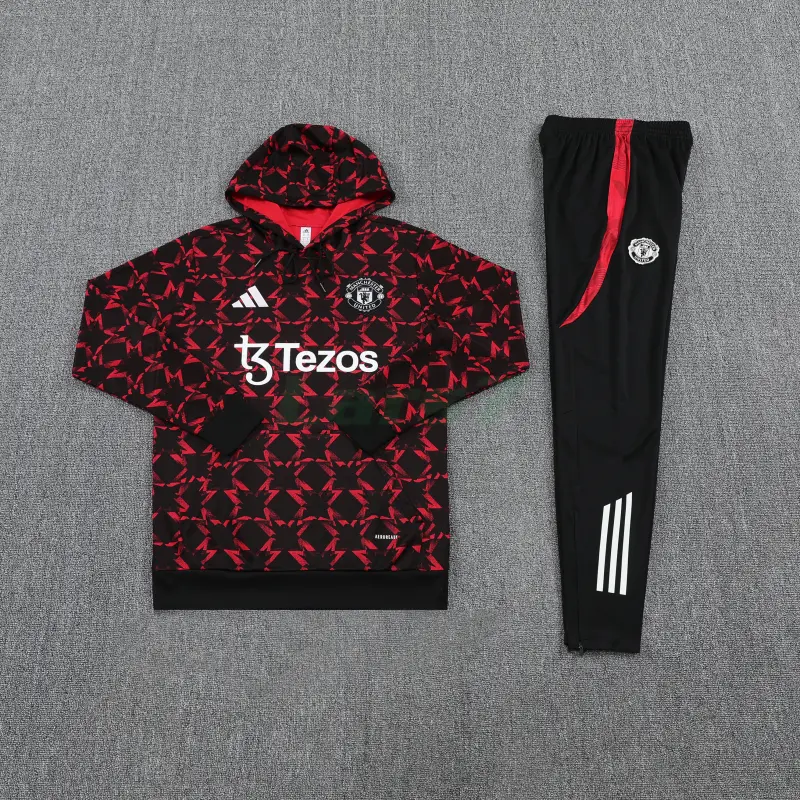 Sudadera de Entrenamiento Manchester United 2025/2026 con Capucha Kit Negro/Rojo con Estampado