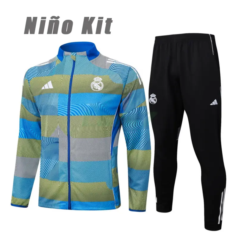 Chandal Real Madrid 2025/2026 Niño en Azul y Verde a Rayas