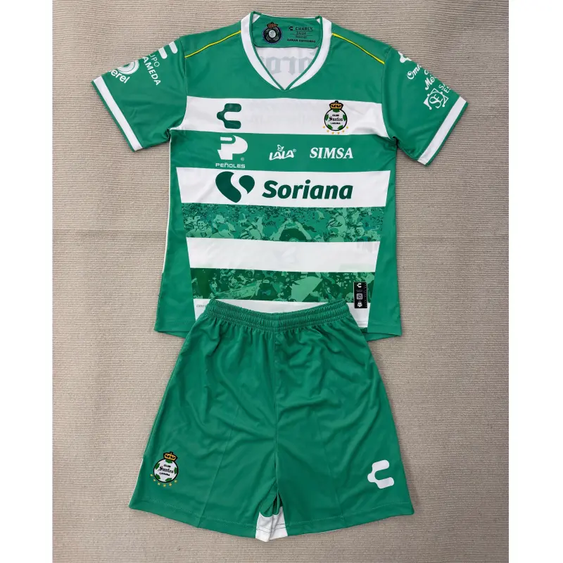 Camiseta Santos Laguna 1ª Equipación 2025/2026 Verde/Blanco Niño Kit