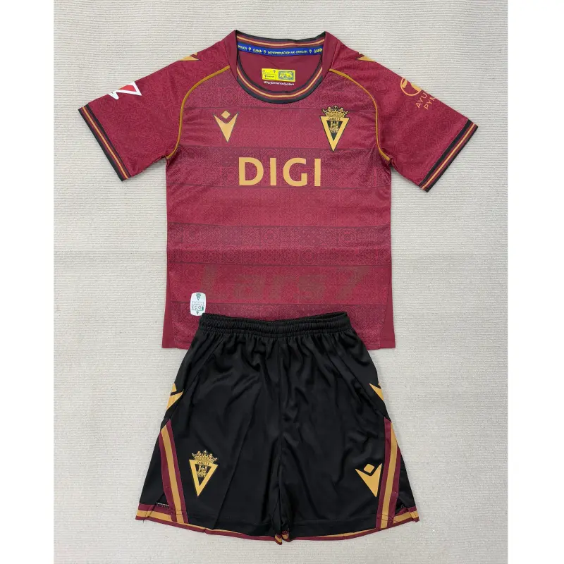 Camiseta Cadiz 2ª Equipación 2025/2026 Rojo Oscuro Niño Kit con Parche La Liga