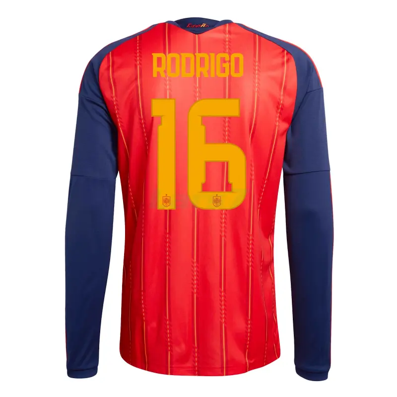 Camiseta Rodrigo 16 España 1ª Equipación 2026 ML Rojo/Azul