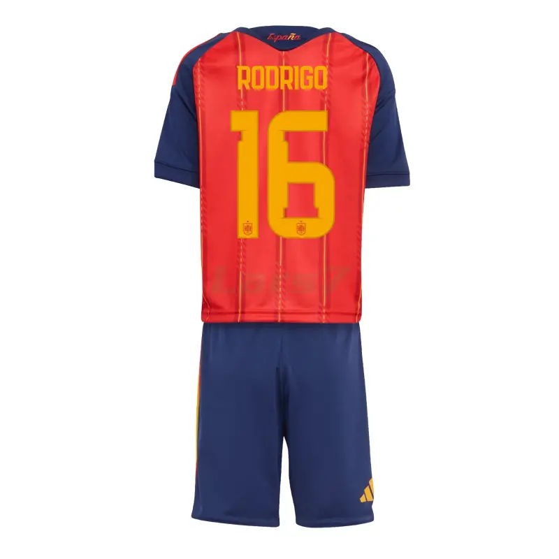 Camiseta Rodrigo 16 España 1ª Equipación 2026 Rojo/Azul Niño Kit