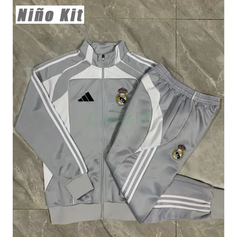 Chandal Real Madrid 2025/2026 Niño Gris/Blanco
