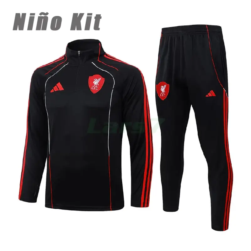Sudadera De Entrenamiento Liverpool 2025/2026 Niño Kit Negro/Rojo Versión Retro