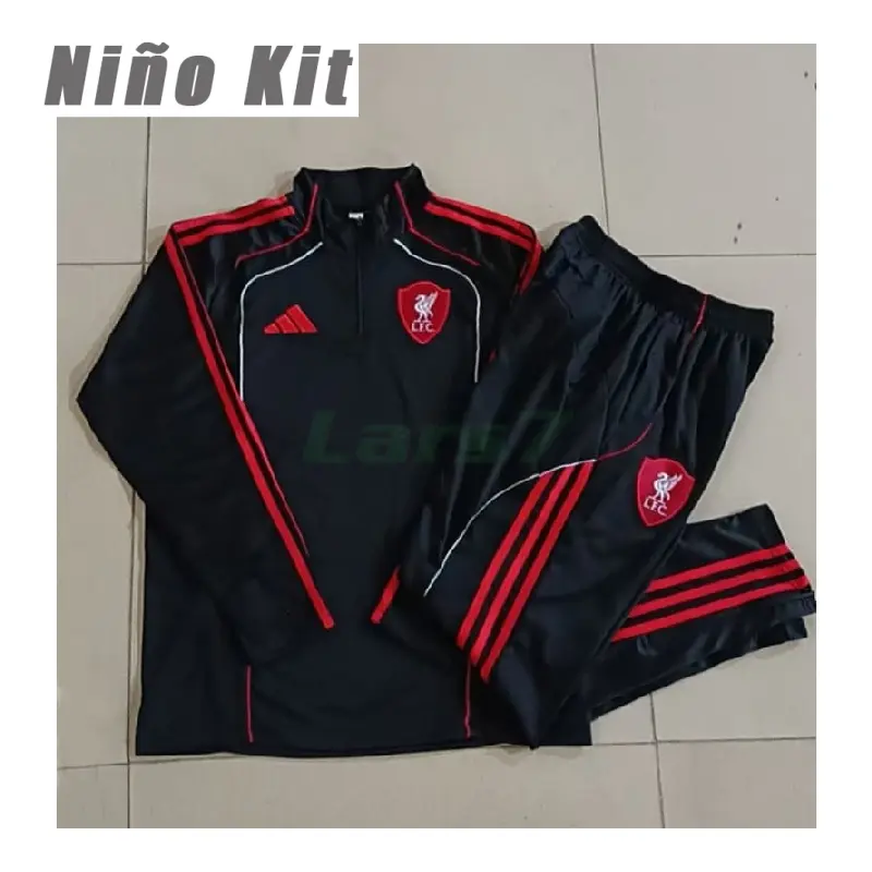 Sudadera De Entrenamiento Liverpool 2025/2026 Niño Kit Negro/Rojo Versión Retro