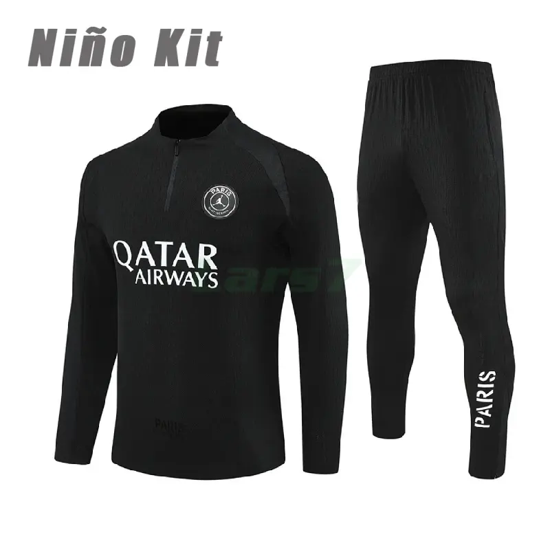Sudadera De Entrenamiento PSG 2025/2026 Niño Kit Negro/Blanco (EDICIÓN JUGADOR)