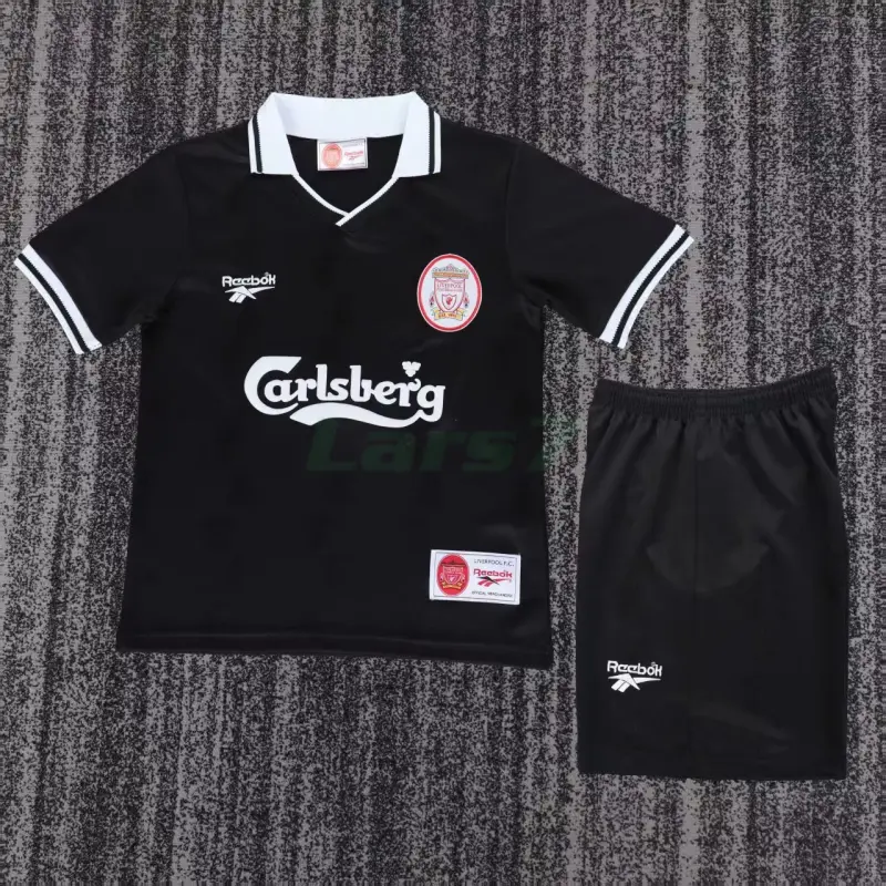 Camiseta Liverpool 3ª Equipación Retro 1996/97 Negro Niño Kit