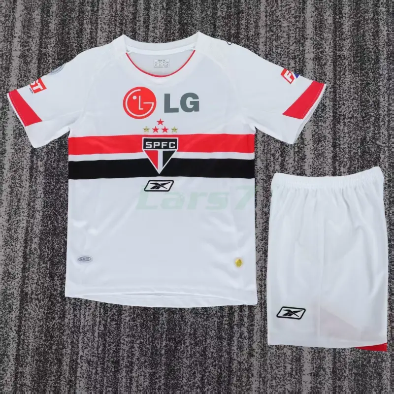 Camiseta São Paulo 1ª Equipación Retro 2007/08 Blanco Niño Kit
