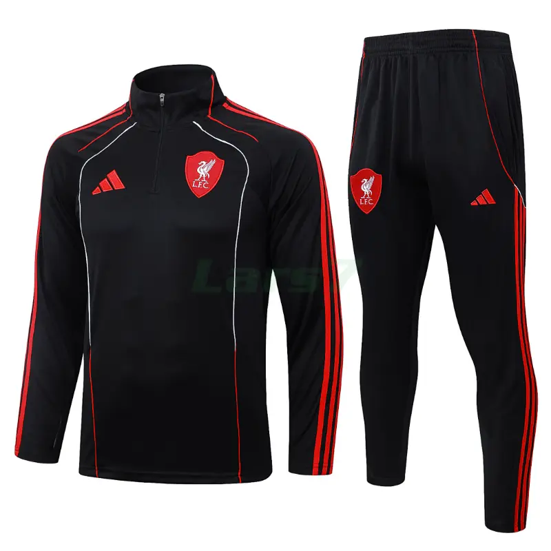 Sudadera De Entrenamiento Liverpool 2025/2026 Kit Negro/Rojo Versión Retro