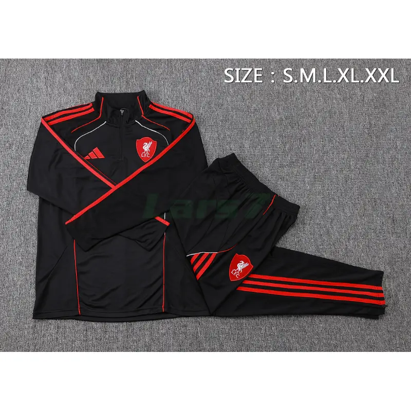 Sudadera De Entrenamiento Liverpool 2025/2026 Kit Negro/Rojo Versión Retro