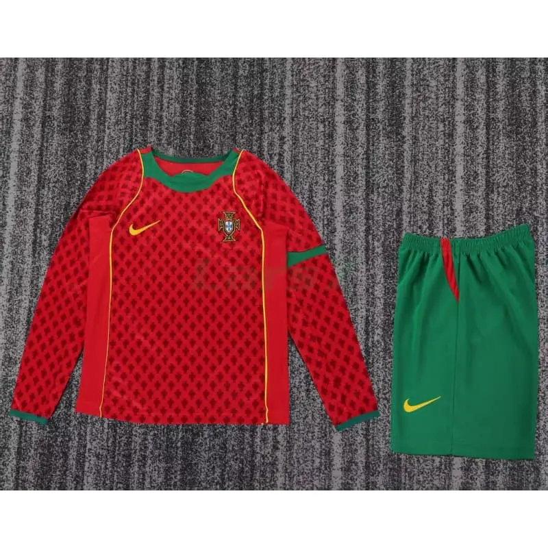 Camiseta Portugal 1ª Equipación Retro 2004 ML Rojo/Verde Niño Kit