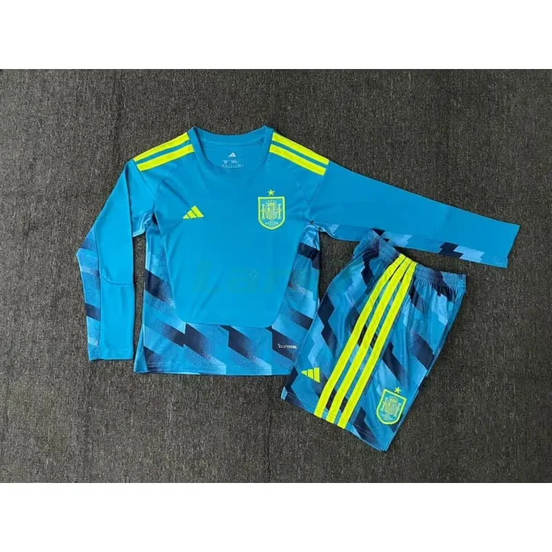 Camiseta de Portero España 1ª Equipación Mundial 2026 ML Azul Niño Kit
