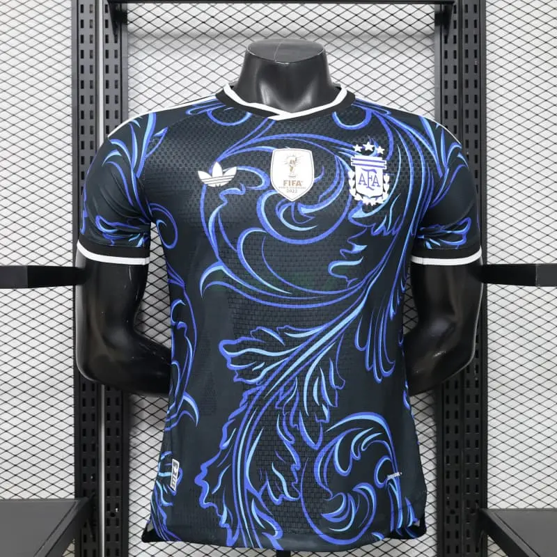 Camiseta Argentina 2ª Equipación Mundial 2026 Negro/Azul con FIFA2022 (EDICIÓN JUGADOR)