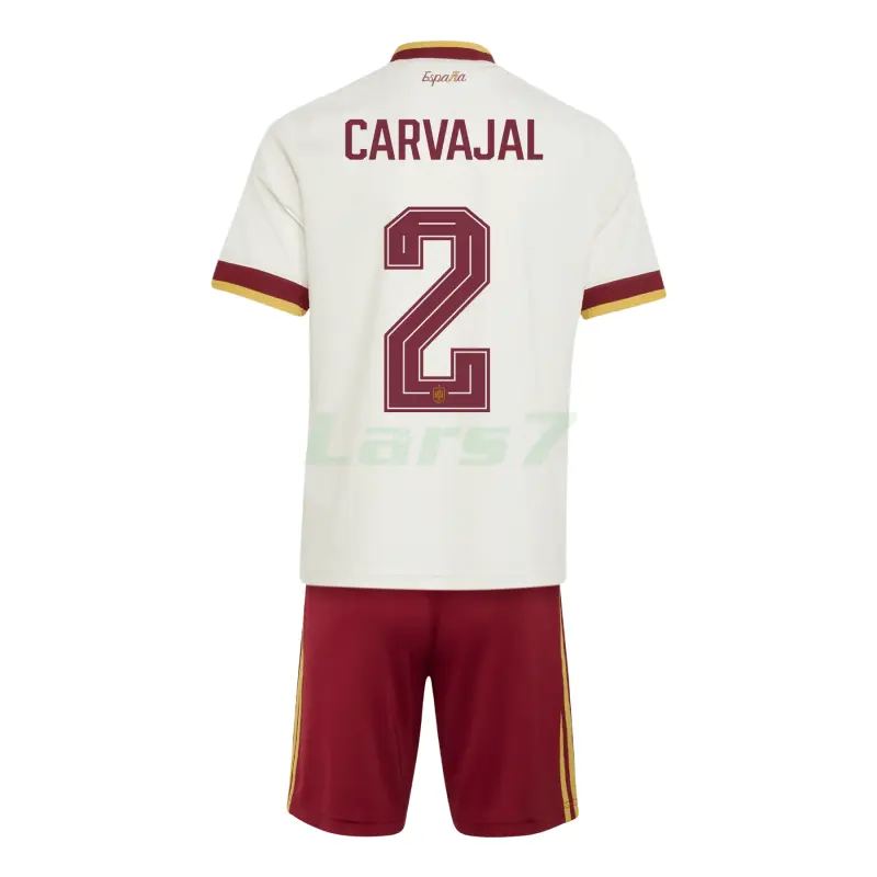 Camiseta Carvajal 2 España 2ª Equipación Mundial 2026 Blanco/Rojo Niño Kit