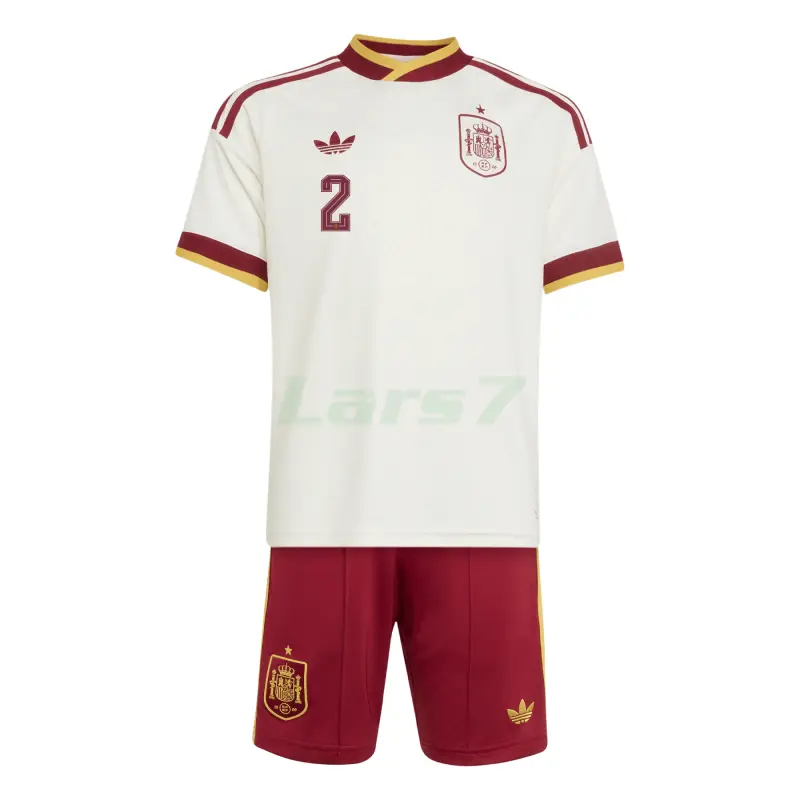 Camiseta Carvajal 2 España 2ª Equipación Mundial 2026 Blanco/Rojo Niño Kit