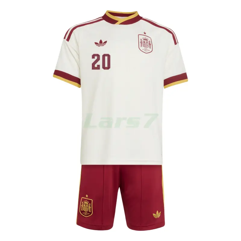 Camiseta Pedri 20 España 2ª Equipación Mundial 2026 Blanco/Rojo Niño Kit
