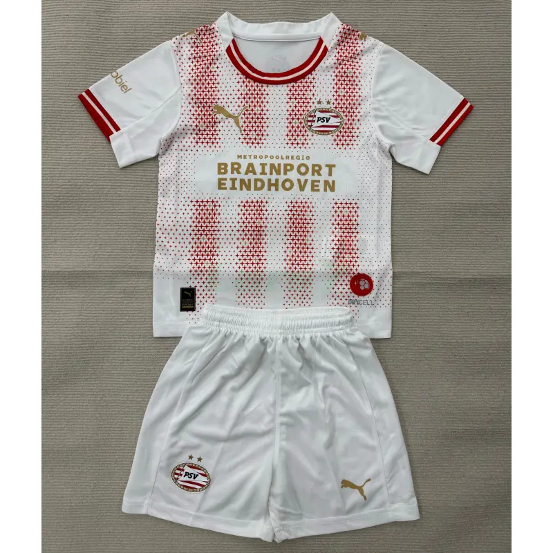 Camiseta PSV Eindhoven 4ª Equipación 2025/2026 Blanco/Rojo Niño Kit