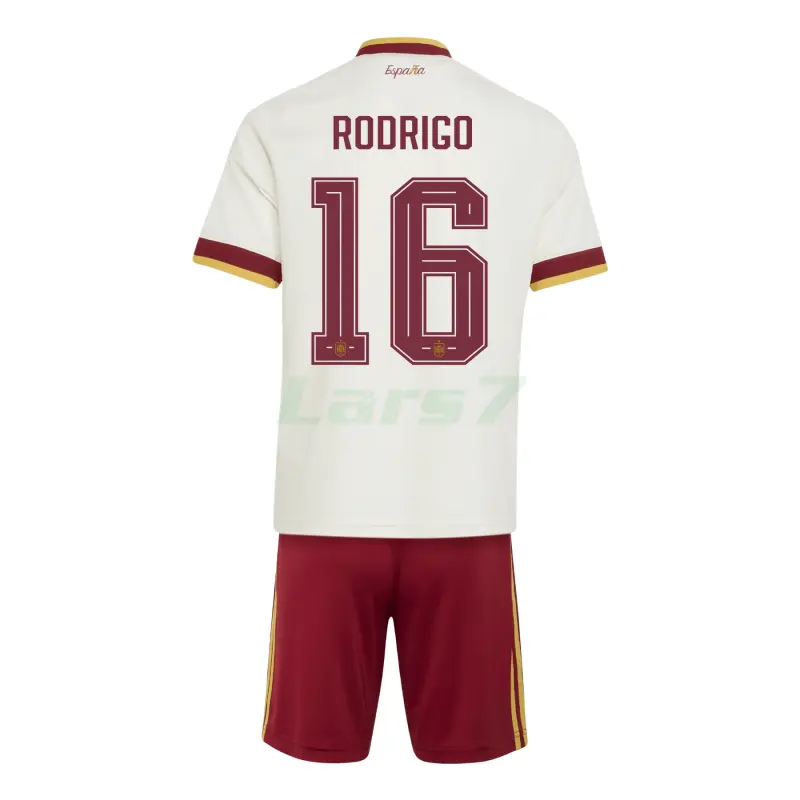Camiseta Rodrigo 16 España 2ª Equipación Mundial 2026 Blanco/Rojo Niño Kit