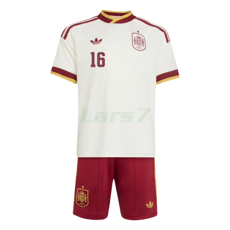 Camiseta Rodrigo 16 España 2ª Equipación Mundial 2026 Blanco/Rojo Niño Kit