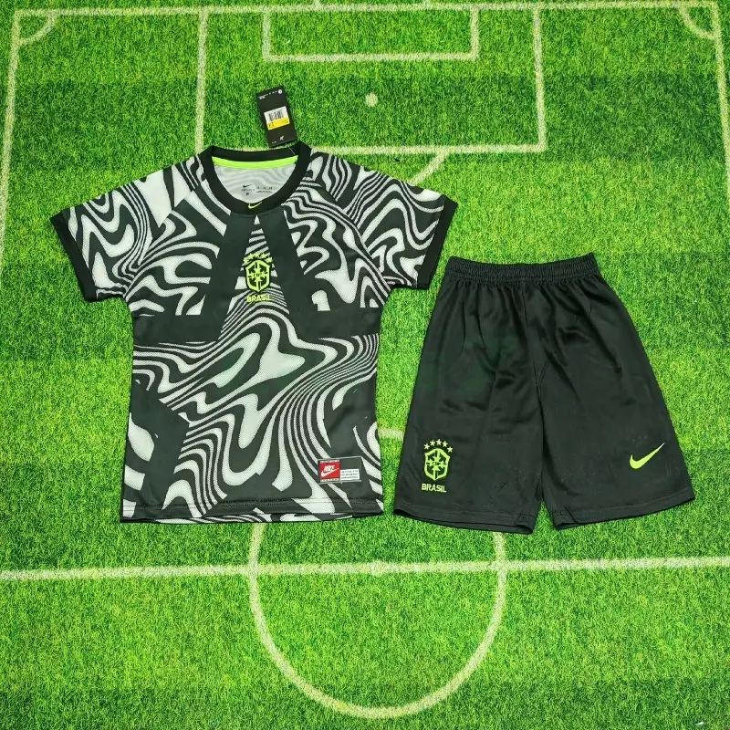 Camiseta de Portero Brasil Hollywood Mundial 2026 Negro/Blanco Niño Kit