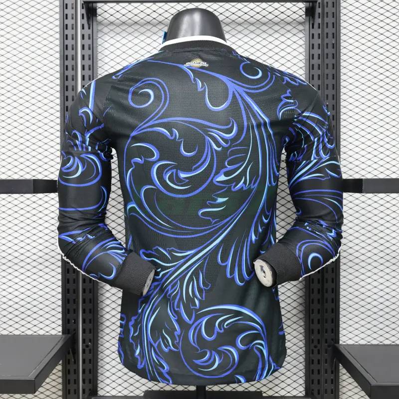 Camiseta Argentina 2ª Equipación Mundial 2026 ML Negro/Azul con FIFA2022 (EDICIÓN JUGADOR)