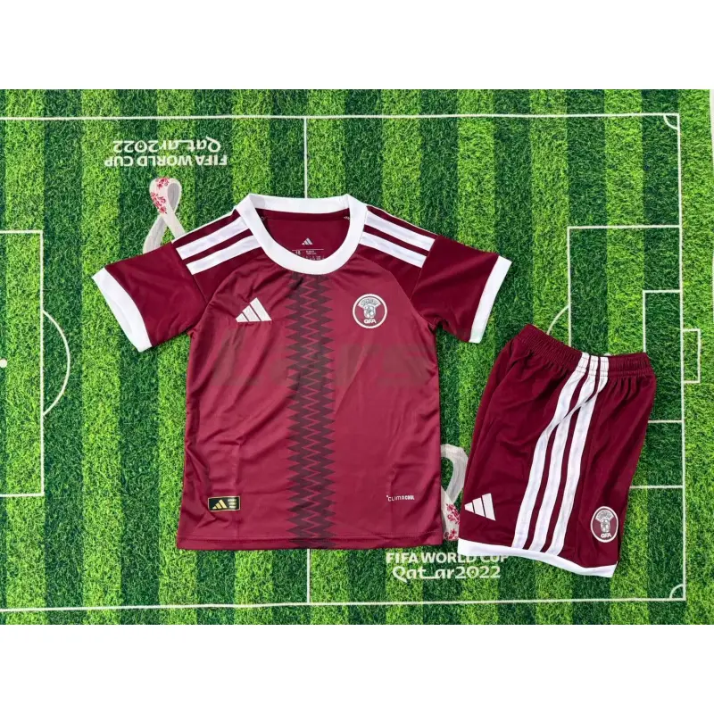 Camiseta Qatar 1ª Equipación Mundial 2026 Rojo Niño Kit