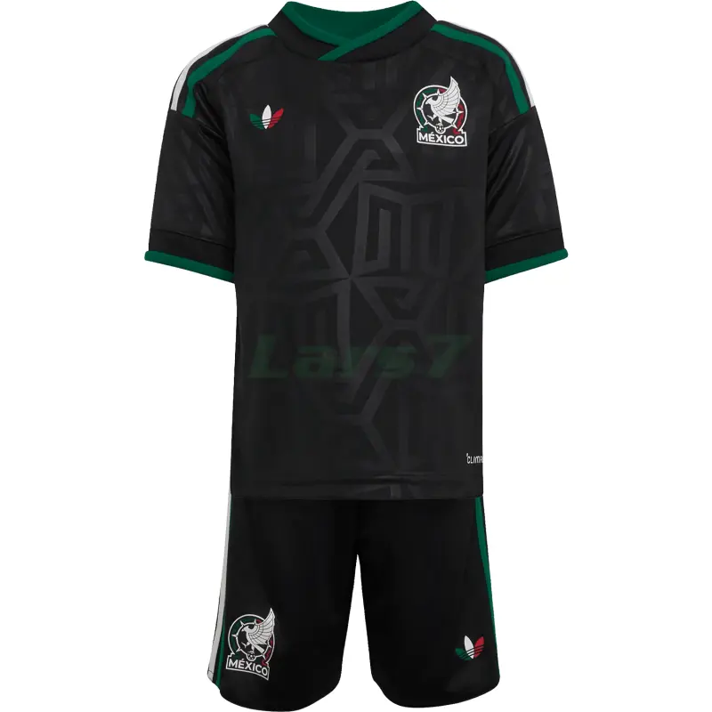 Camiseta México 3ª Equipación Mundial 2026 Negro Niño Kit